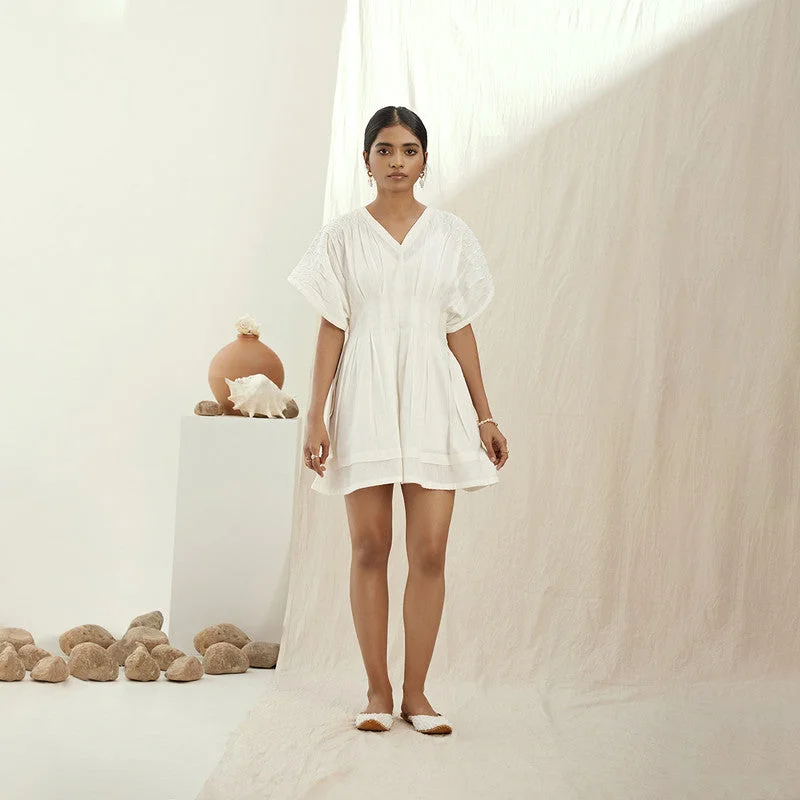 Linen Short Dress | Flared Dress | White