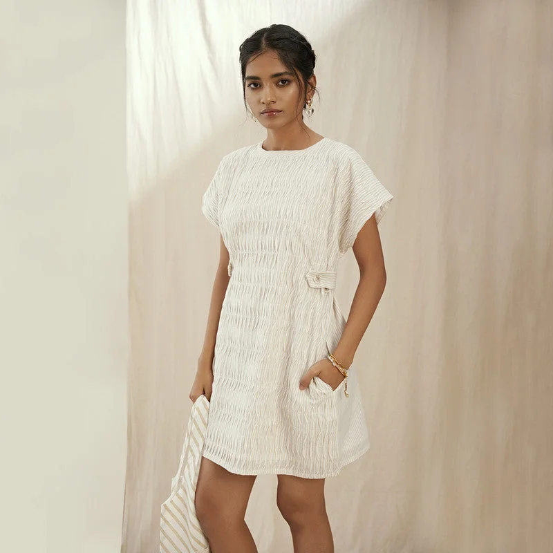 Pure Cotton Dress | Striped Print | White