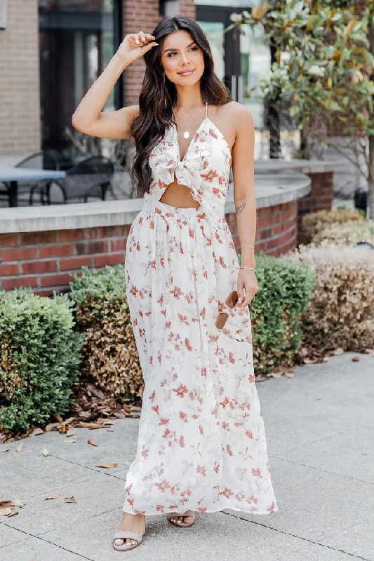 True Beauty White Floral Printed Cut Out Maxi Dress FINAL SALE