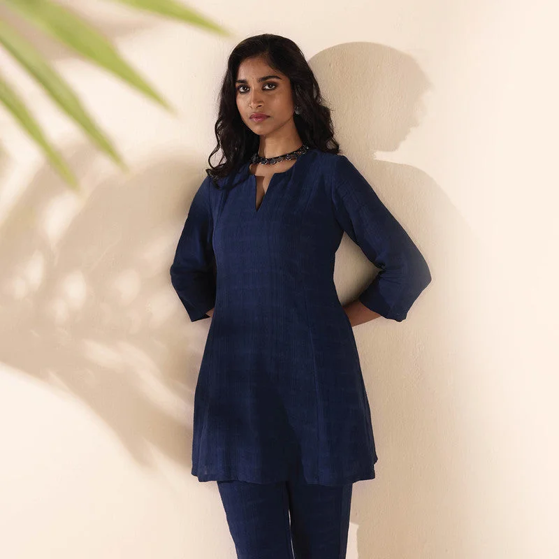 Cotton Dobby Co Ord Set for Women | Dark Blue | Regular Fit