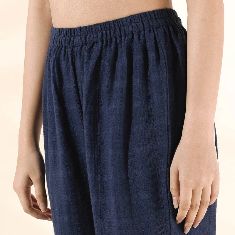 Cotton Dobby Co Ord Set for Women | Dark Blue | Regular Fit