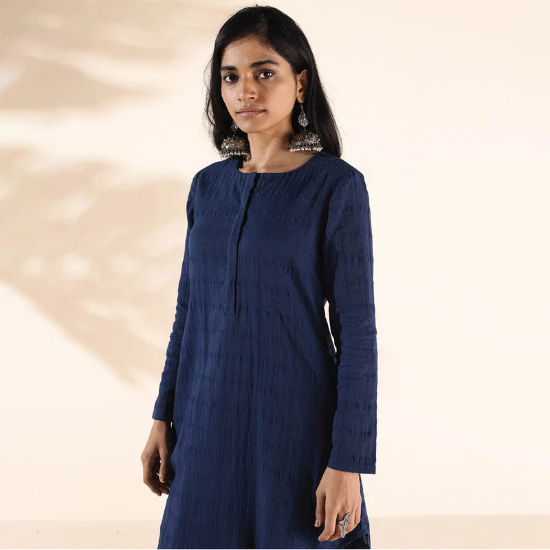 Cotton Dobby Co Ord Set for Women | Dark Blue | Relaxed Fit