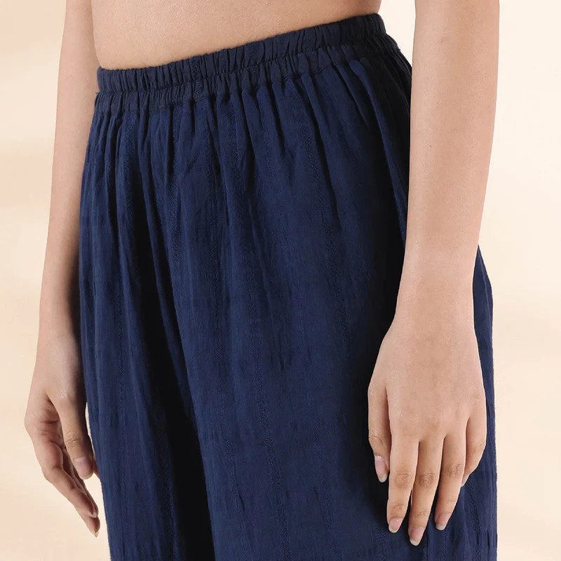 Cotton Dobby Co Ord Set for Women | Dark Blue | Relaxed Fit