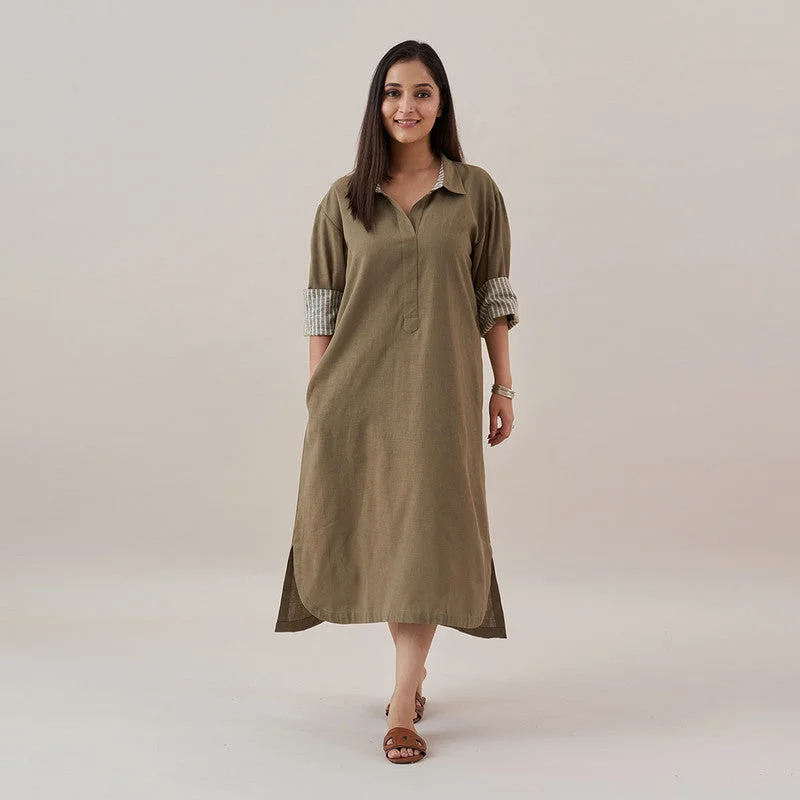 Slub Cotton Shirt Dress | Ash Green