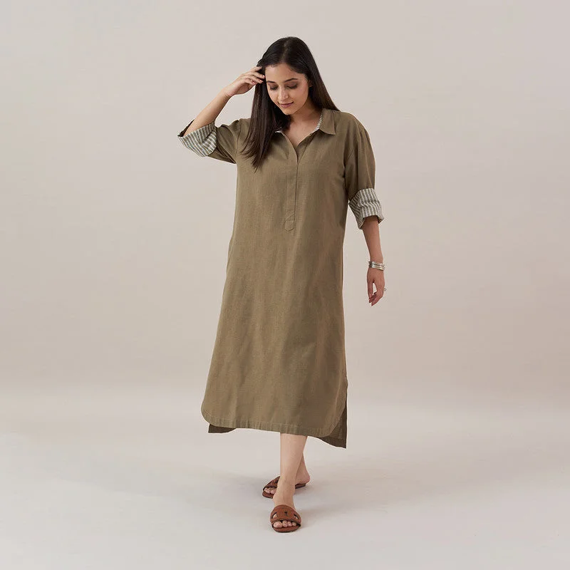 Slub Cotton Shirt Dress | Ash Green