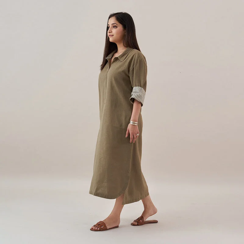 Slub Cotton Shirt Dress | Ash Green