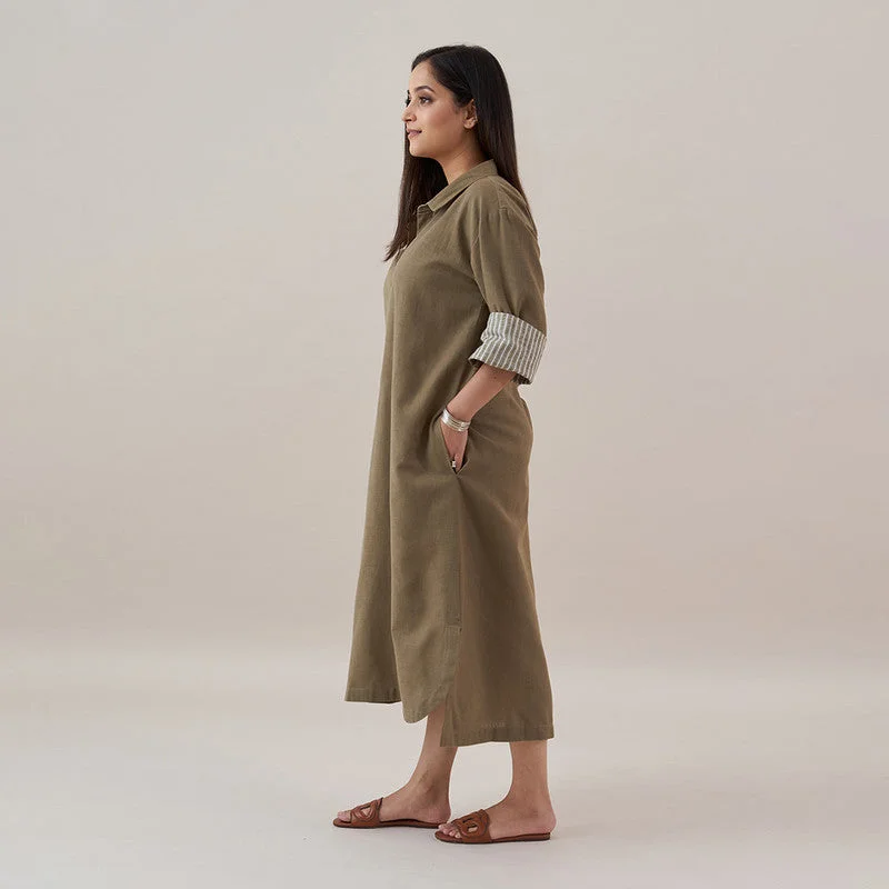 Slub Cotton Shirt Dress | Ash Green