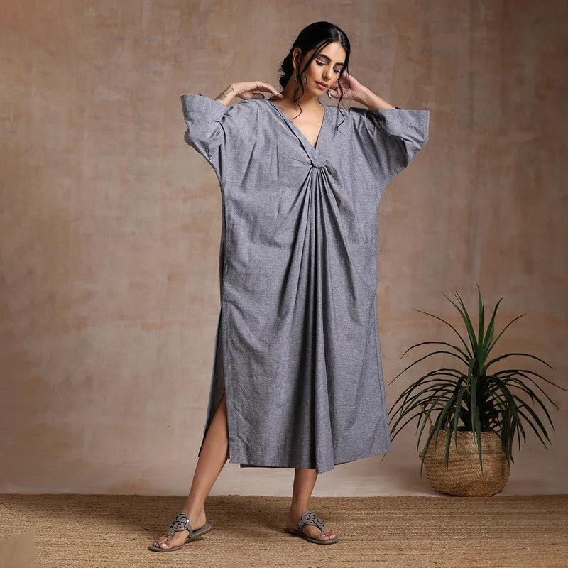 Chambray Cotton Kaftan Dress | A-Line | Grey