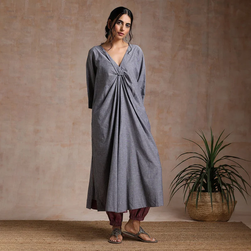 Chambray Cotton Kaftan Dress | A-Line | Grey