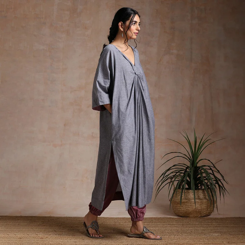 Chambray Cotton Kaftan Dress | A-Line | Grey