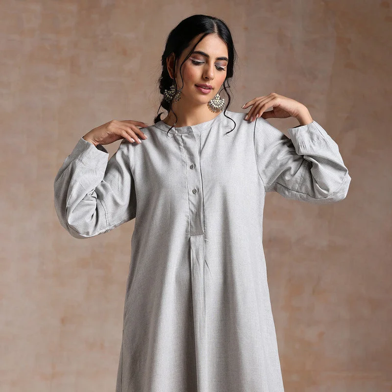 Melange Cotton A-Line Dress | Grey