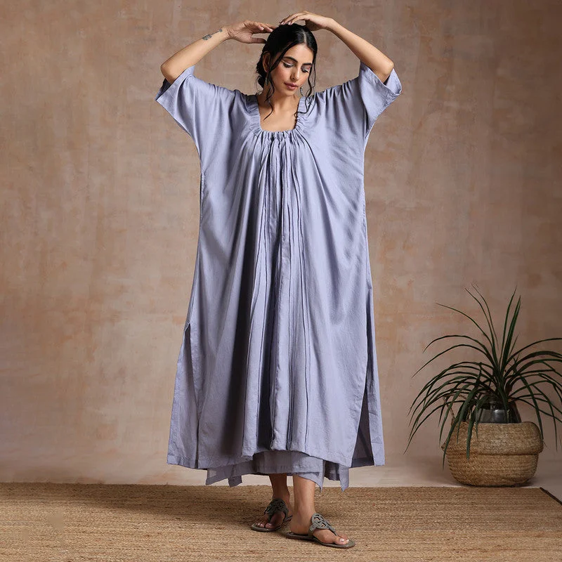 Soft Cotton Kaftan Dress with Slip | A-Line | Side Slit | Grey