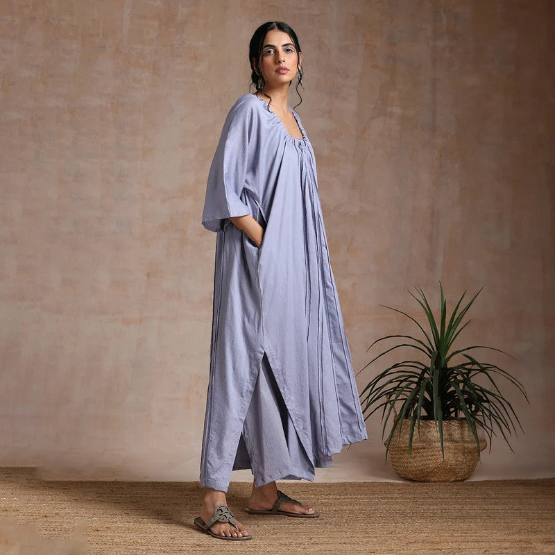 Soft Cotton Kaftan Dress with Slip | A-Line | Side Slit | Grey