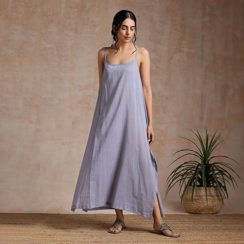 Soft Cotton Kaftan Dress with Slip | A-Line | Side Slit | Grey