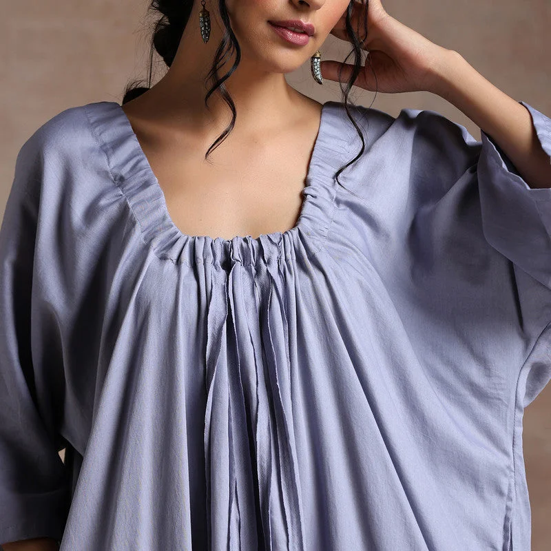 Soft Cotton Kaftan Dress with Slip | A-Line | Side Slit | Grey