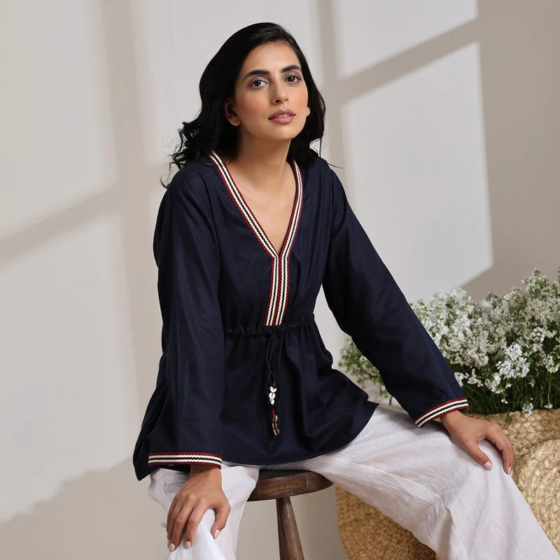 Women Cotton Top | Navy Blue