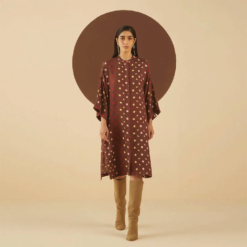 Viscose Laurel Print Shirt Dress | Dark Brown