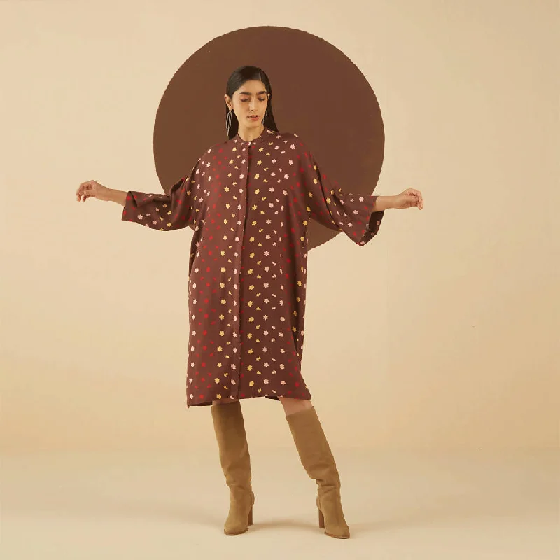 Viscose Laurel Print Shirt Dress | Dark Brown