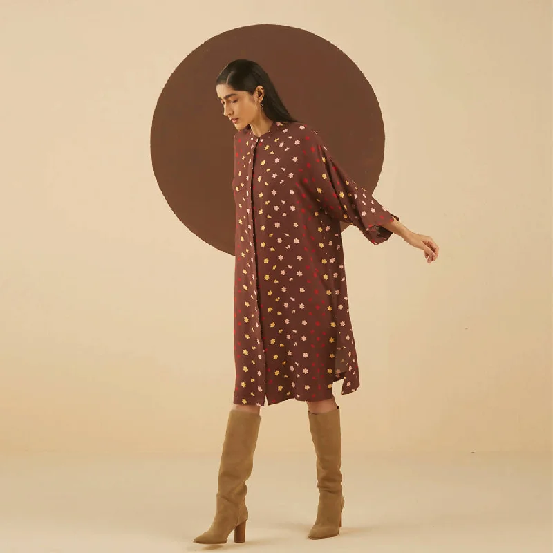 Viscose Laurel Print Shirt Dress | Dark Brown