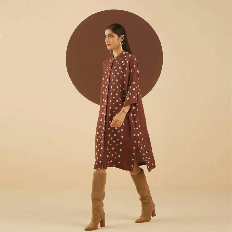 Viscose Laurel Print Shirt Dress | Dark Brown