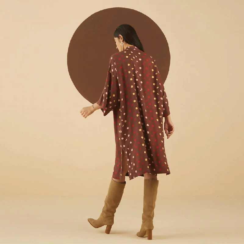 Viscose Laurel Print Shirt Dress | Dark Brown