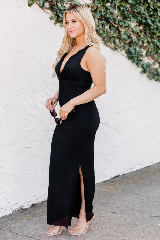 Where Are You Now Black Knit Maxi Dress FINAL SALE