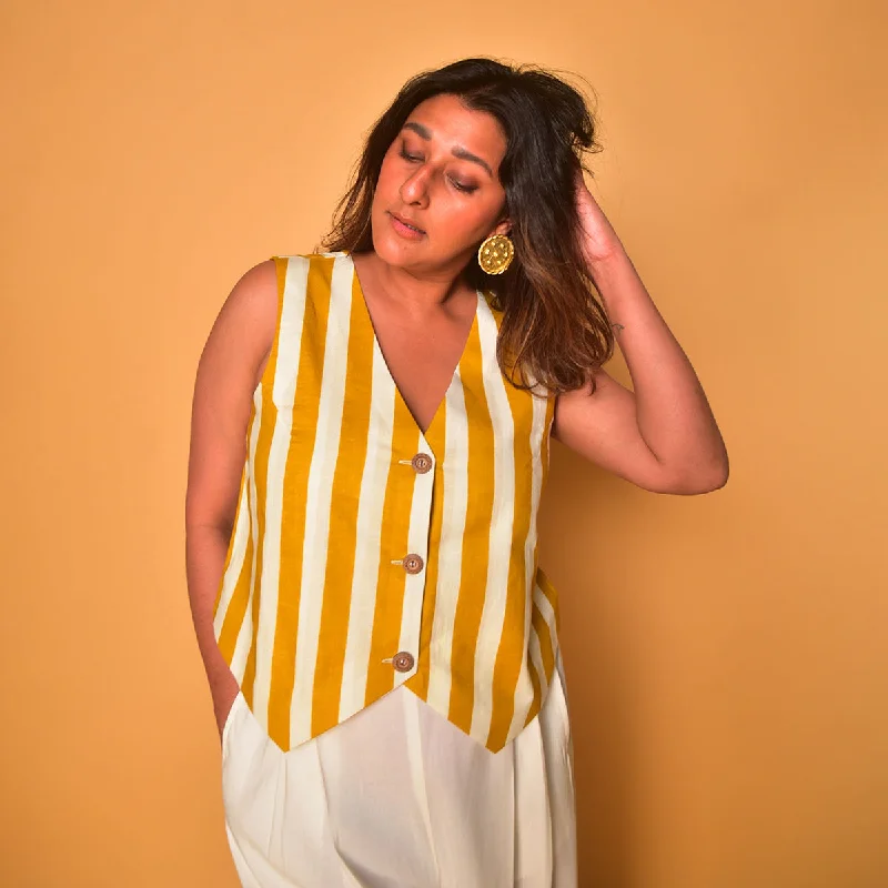 Cotton Vest Top for Women | Striped | Yellow & White