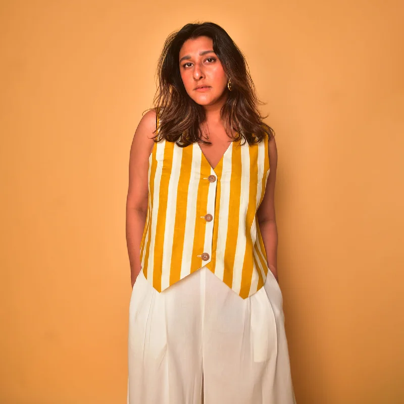 Cotton Vest Top for Women | Striped | Yellow & White