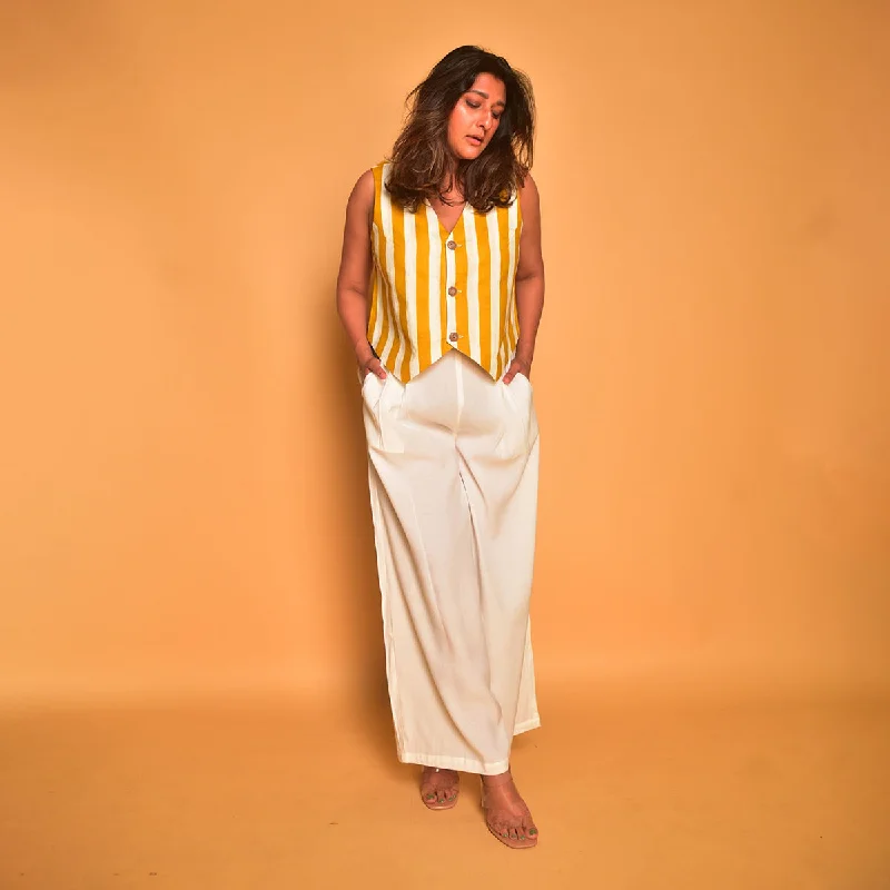 Cotton Vest Top for Women | Striped | Yellow & White