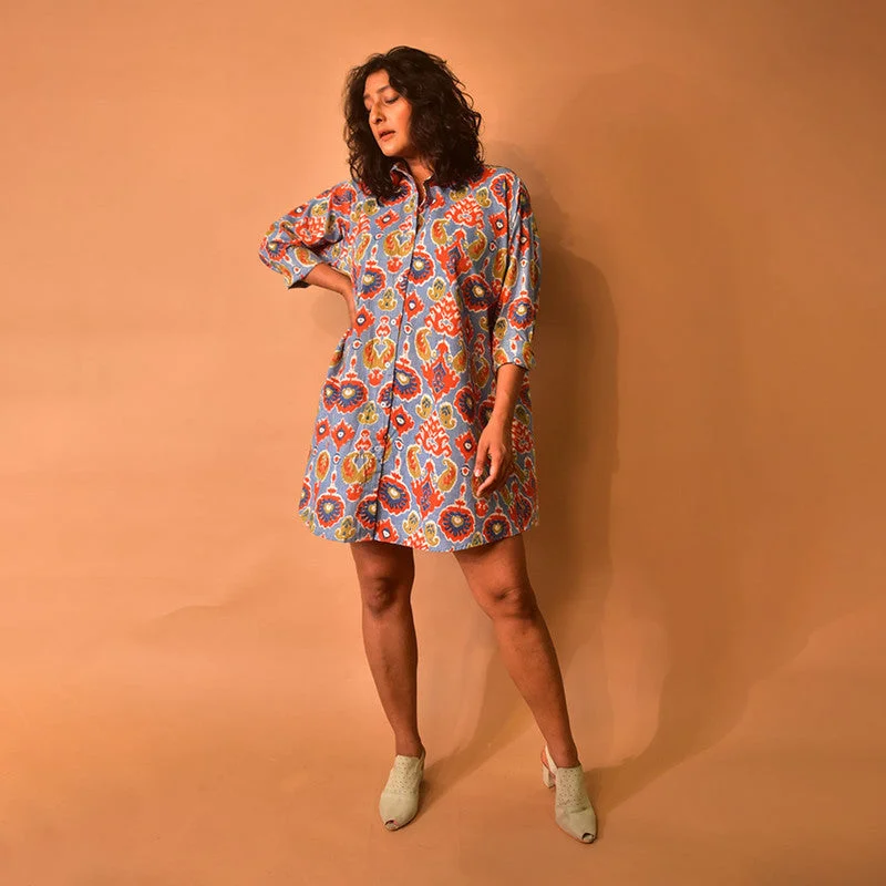 Dresses For Women | Cotton Shirt Dress | Hand Print | Multicolour