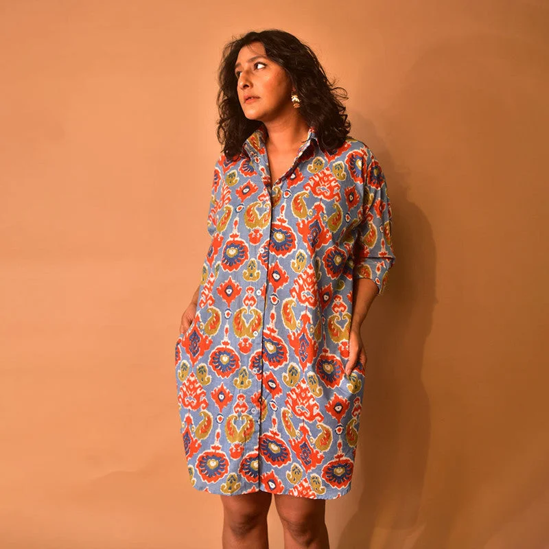 Dresses For Women | Cotton Shirt Dress | Hand Print | Multicolour