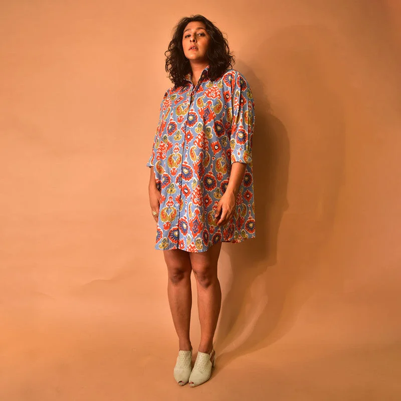 Dresses For Women | Cotton Shirt Dress | Hand Print | Multicolour