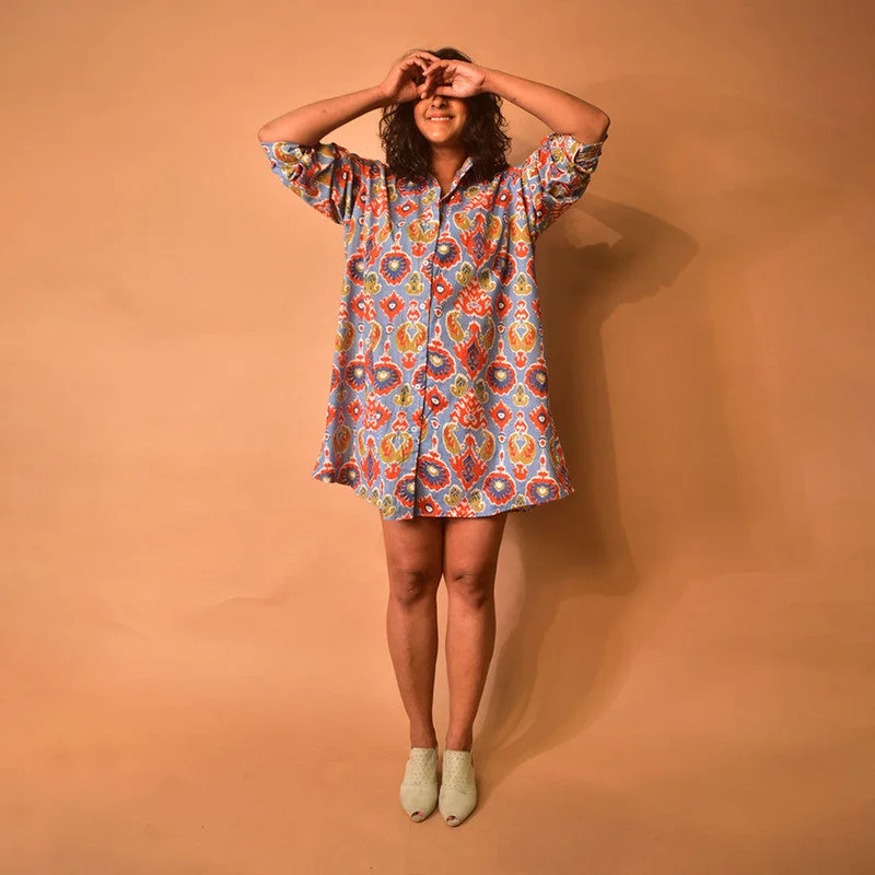 Dresses For Women | Cotton Shirt Dress | Hand Print | Multicolour