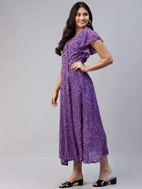 Women Purple Animal Maxi Dress