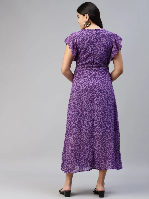 Women Purple Animal Maxi Dress