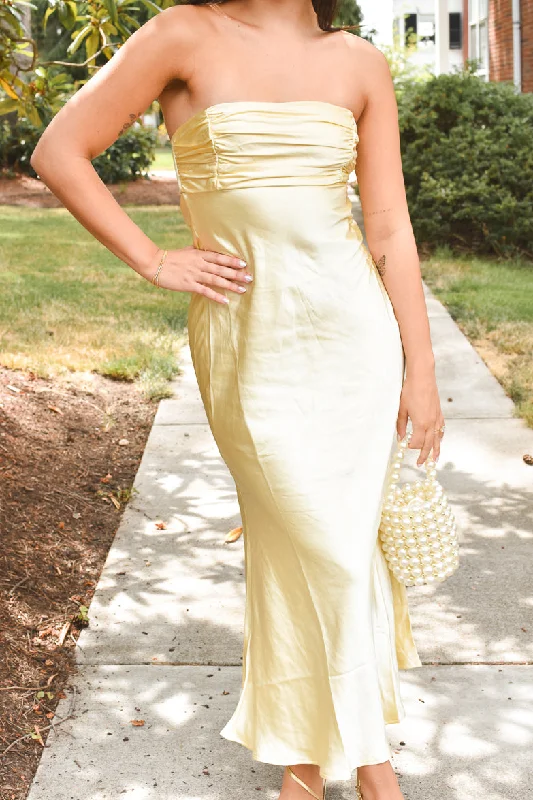 Andie Butter Yellow Silky Midi Dress