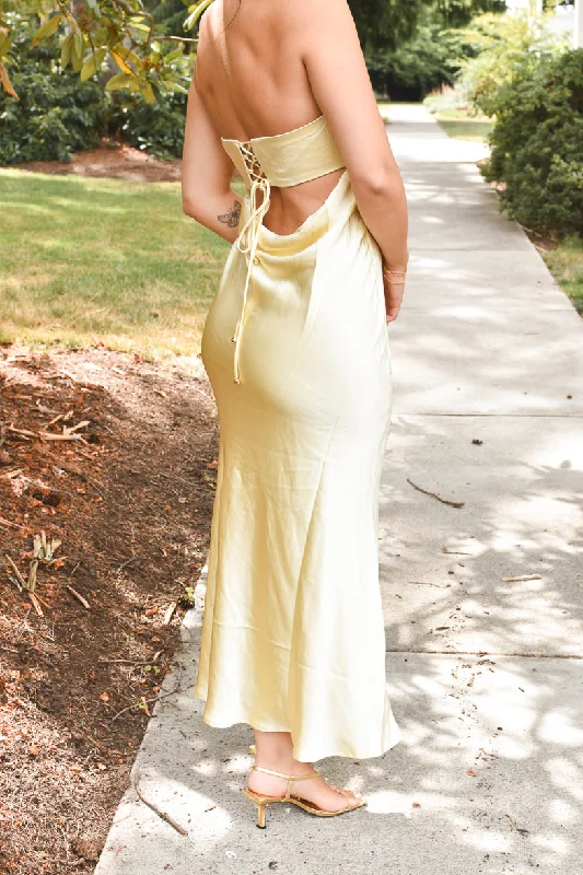 Andie Butter Yellow Silky Midi Dress