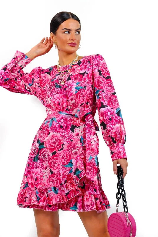 Beautiful Day - Pink Floral Mini Wrap Dress