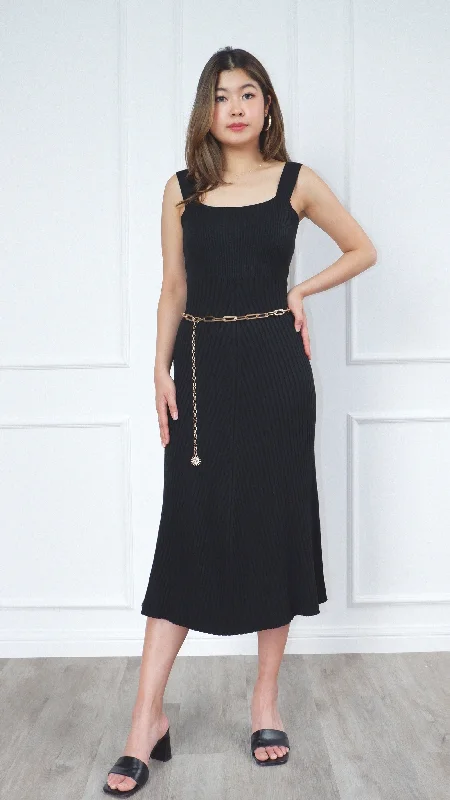 Bella Sleeveless Square Neck Fit & Flare Yarn Knit Midi Dress