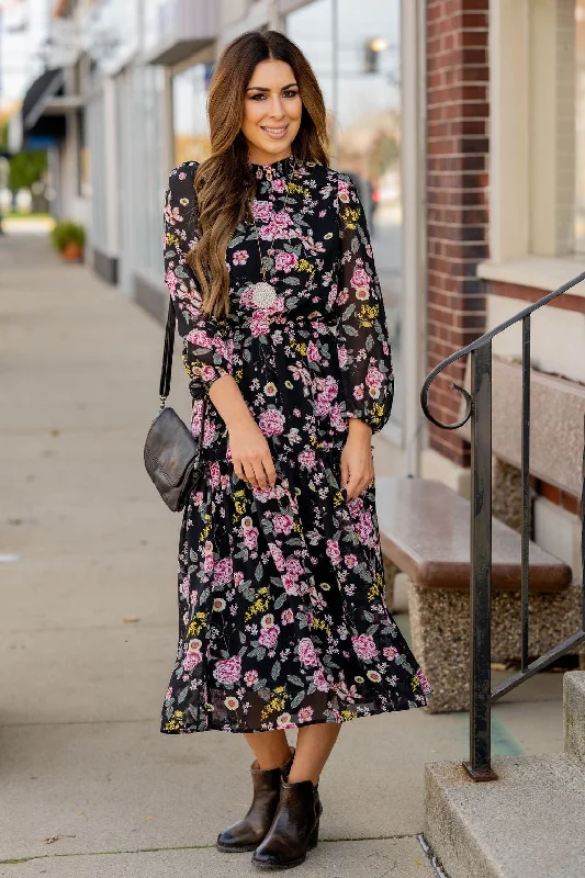 Blossoming Buds Long Sleeve Midi Dress