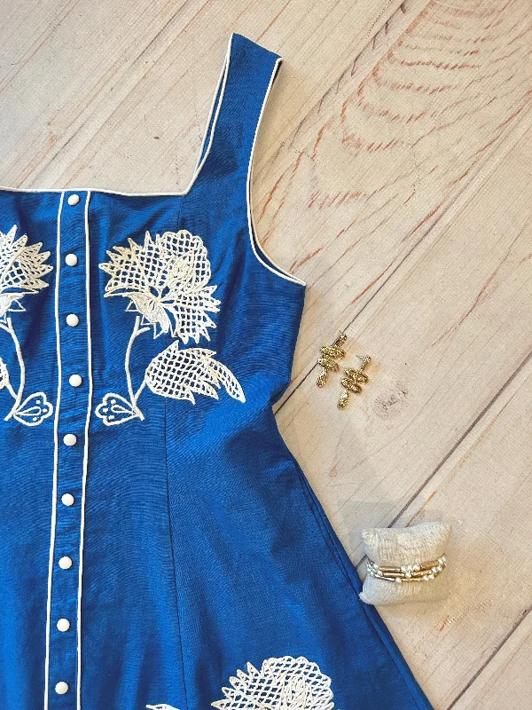 Blue Embroidered Mini Dress