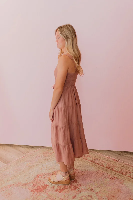 By The Boardwalk Rose Tiered Midi Dress