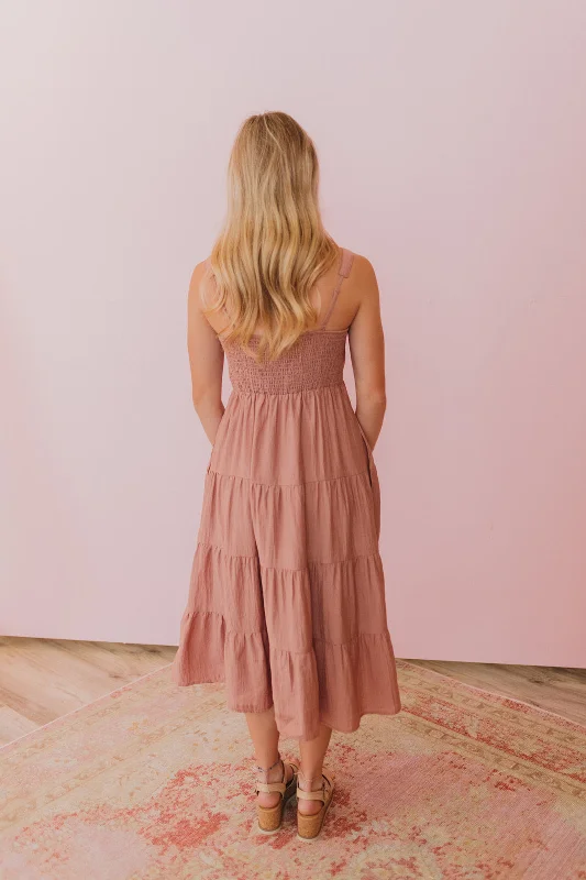 By The Boardwalk Rose Tiered Midi Dress