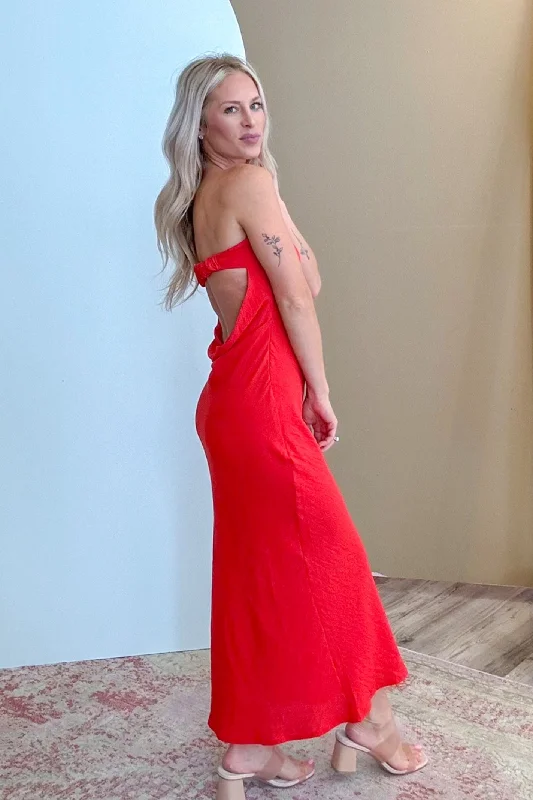 Chic Outing Red Strapless Midi Dress