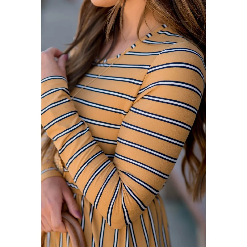 Striped Long Sleeve Midi Dress