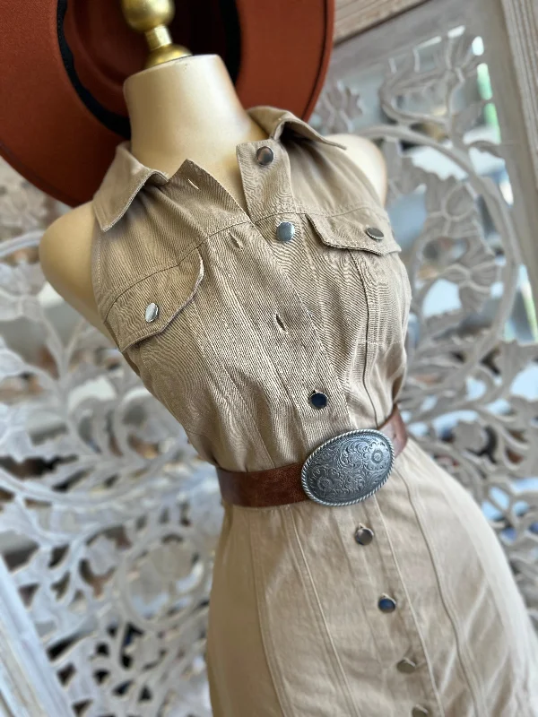 Denim Brown Mini Button Up Dress- Not Stretchy, No Estira