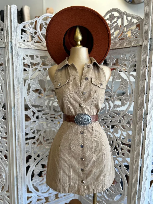 Denim Brown Mini Button Up Dress- Not Stretchy, No Estira