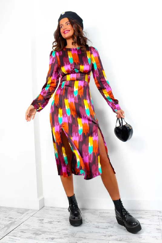 Dont Give A Glam - Black Multi Abstract Midi Dress