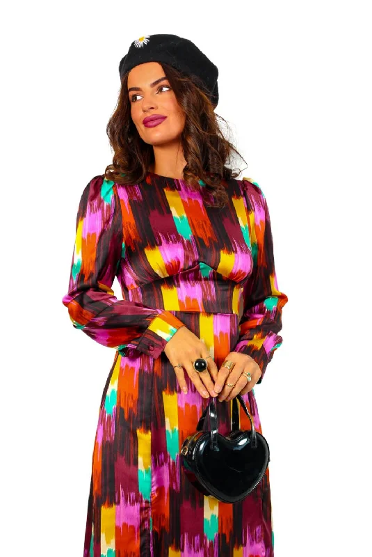 Dont Give A Glam - Black Multi Abstract Midi Dress