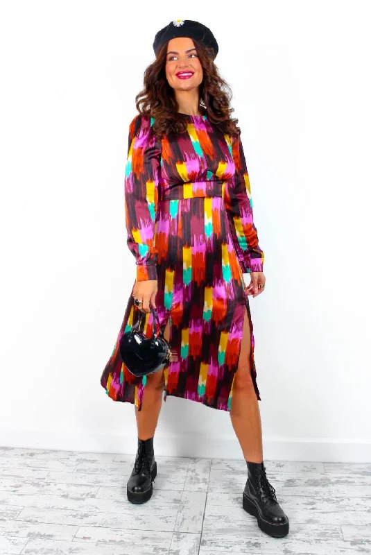 Dont Give A Glam - Black Multi Abstract Midi Dress